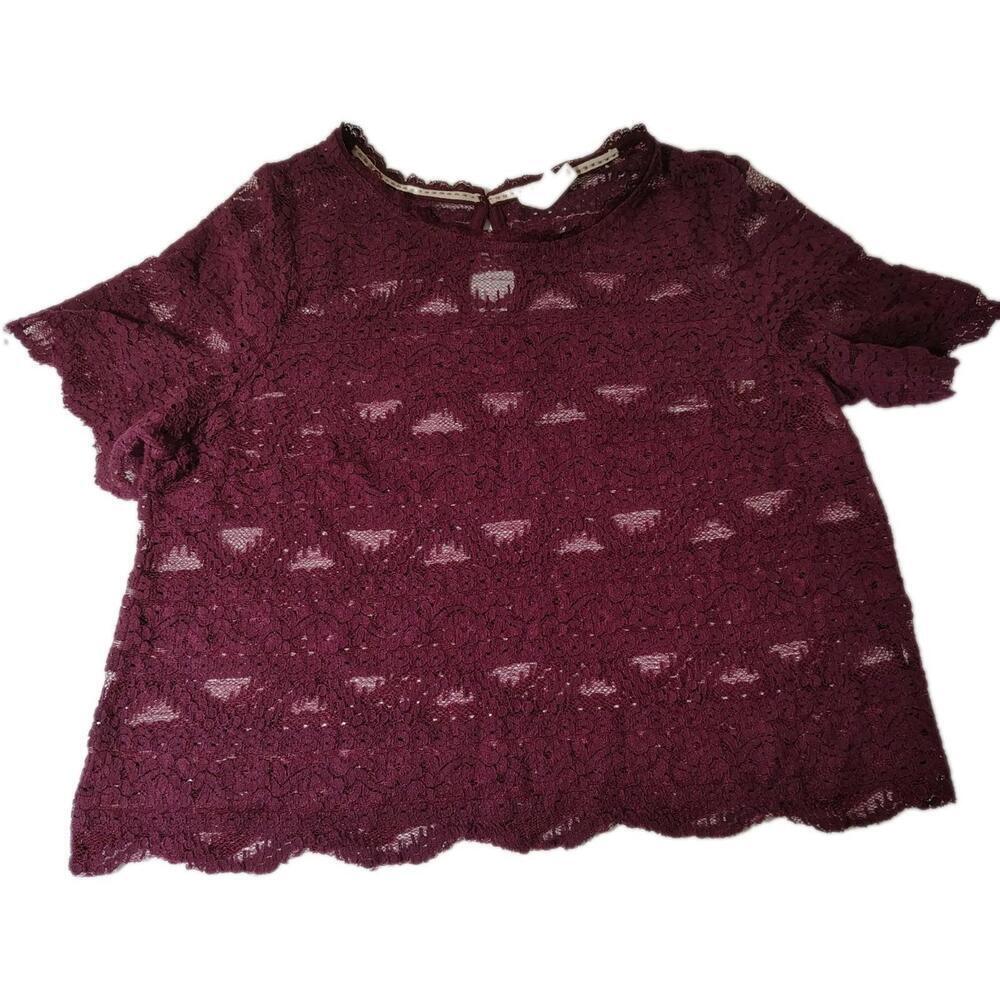 Xhilaration Maroon Purple Burgundy short sleeve lace Crop Top Shirt. XL Spring